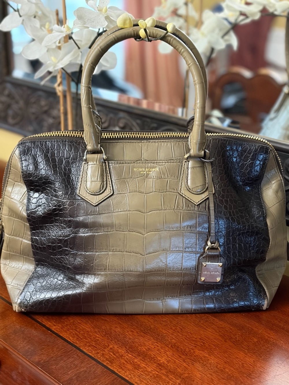 Henri Bendel New York Embossed Two-Tone Satchel